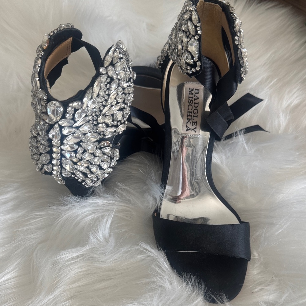 Badgley Mischka Black Heels with Silver Embellishments